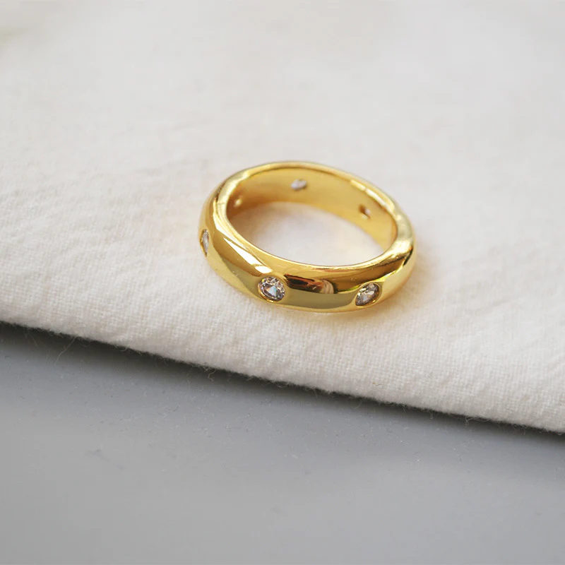 Polished Brass 18K Gold Zirconia Index Ring - Image 2