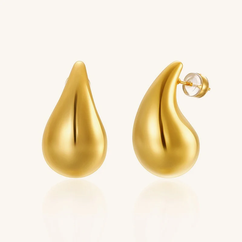 Polished Teardrop Gold Plated Gourd Stud Earrings - Image 3