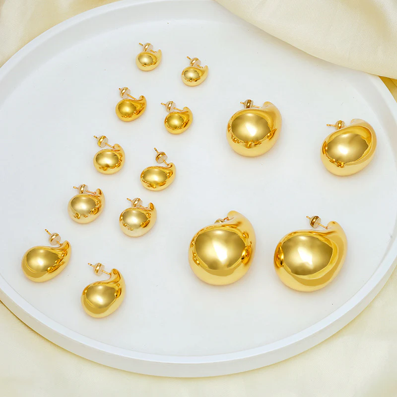 Polished Teardrop Gold Plated Gourd Stud Earrings - Image 4