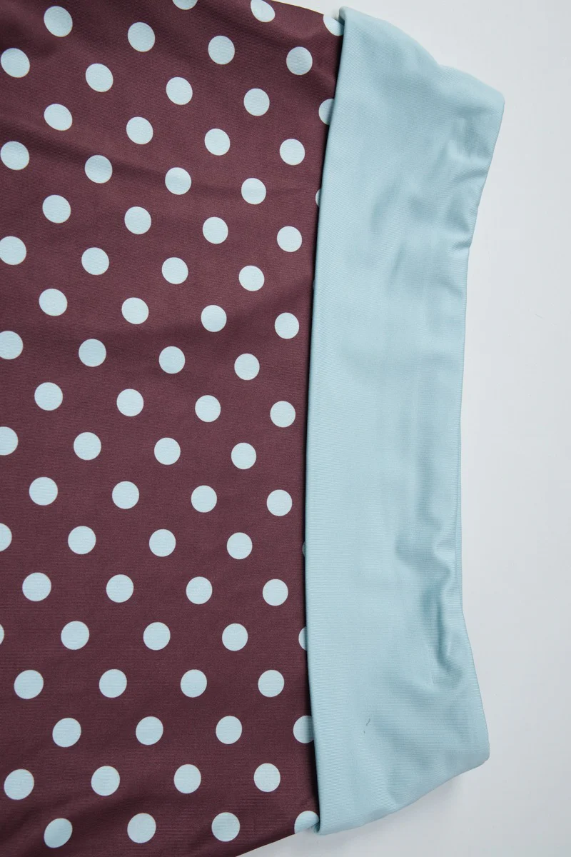 Polka Dot Bandeau Top High Waist Color Block Bodycon Skirt Set - Image 7
