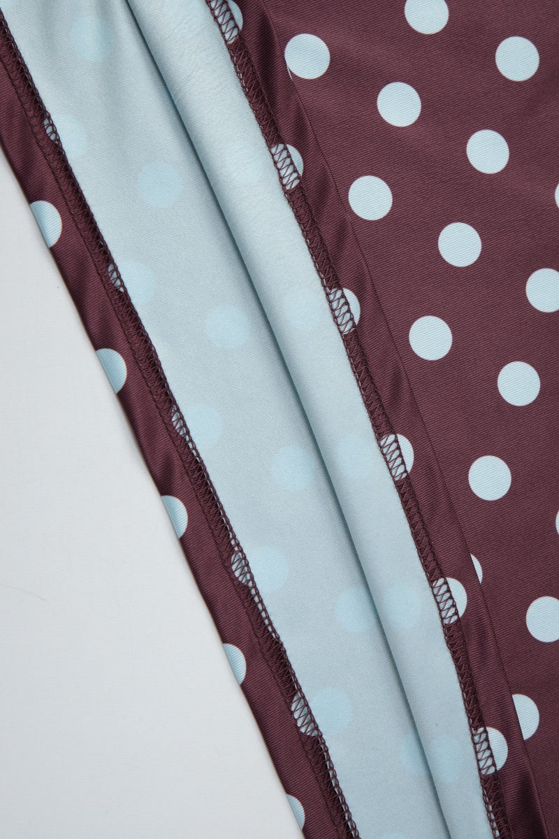 Polka Dot Bandeau Top High Waist Color Block Bodycon Skirt Set - Image 9