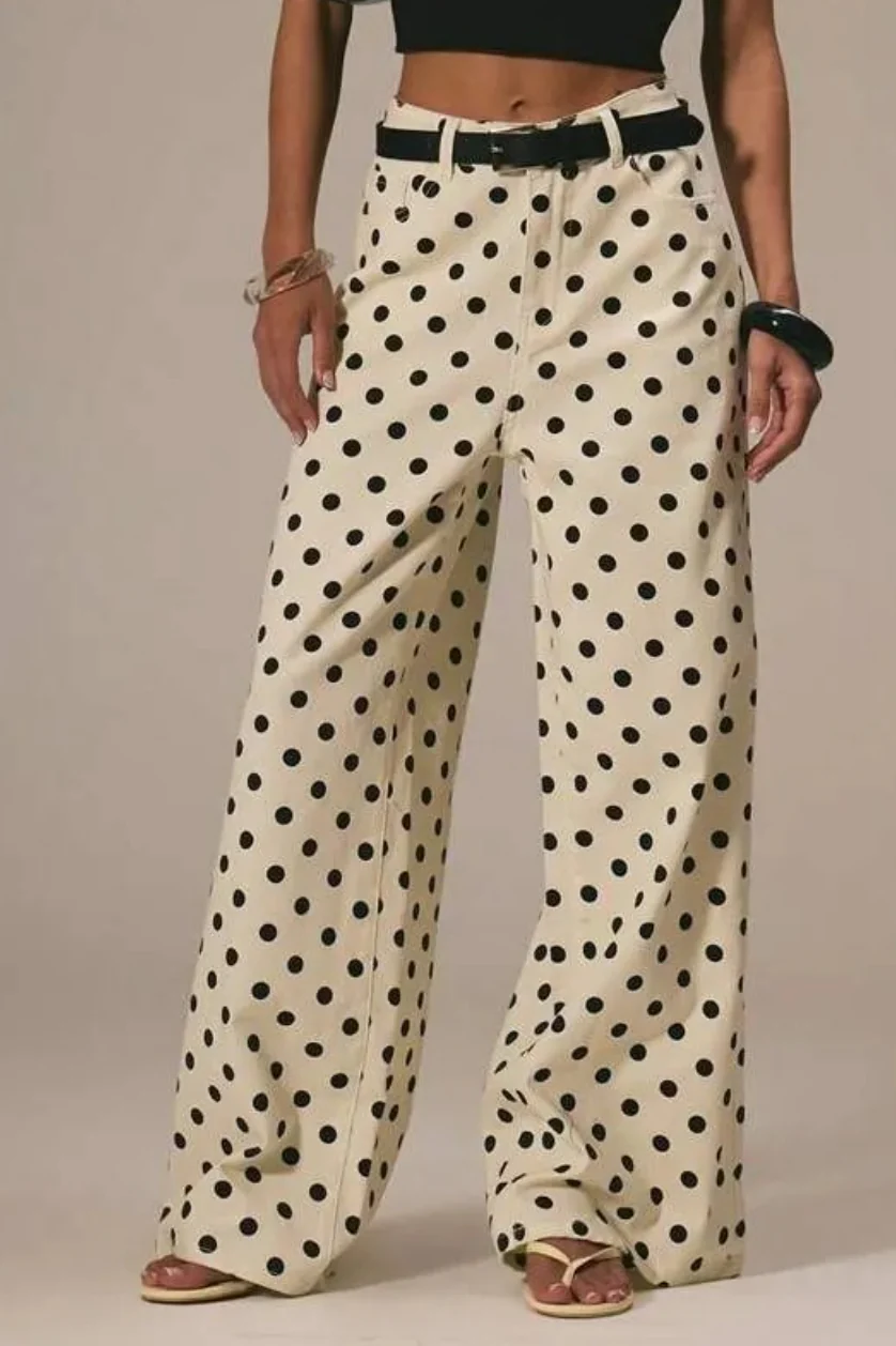 Polka Dot Casual Mid Waist Wide Pants - Image 2