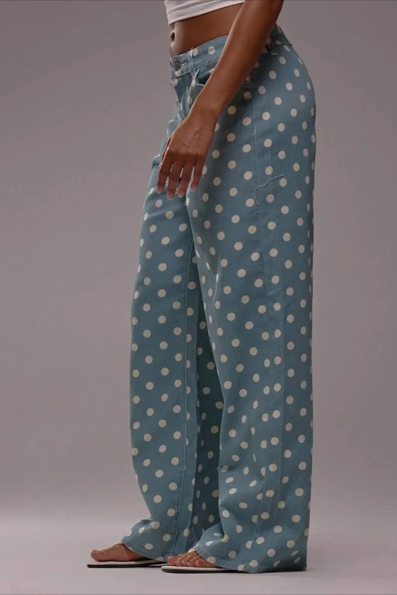 Polka Dot Casual Mid Waist Wide Pants - Image 5