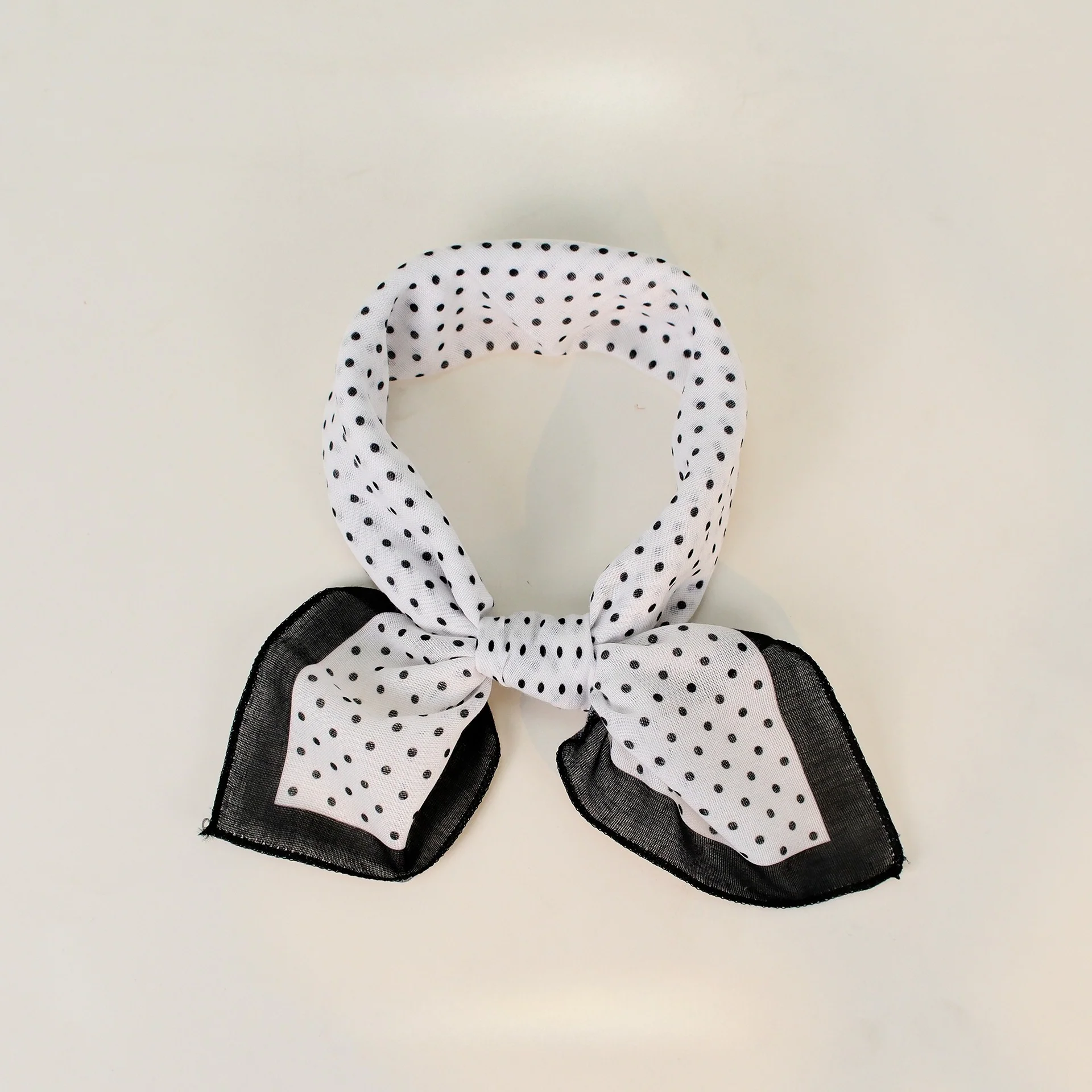 Polka Dot Faux Linen Square Hair Neck Sun Scarf - Image 2