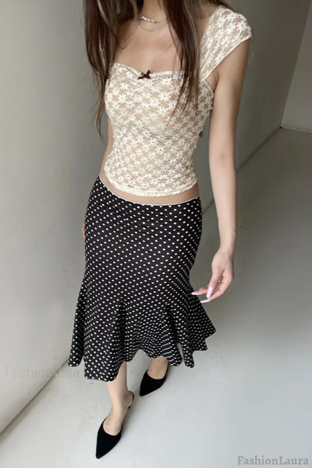Polka Dot Fishtail Midi Skirt - Image 7