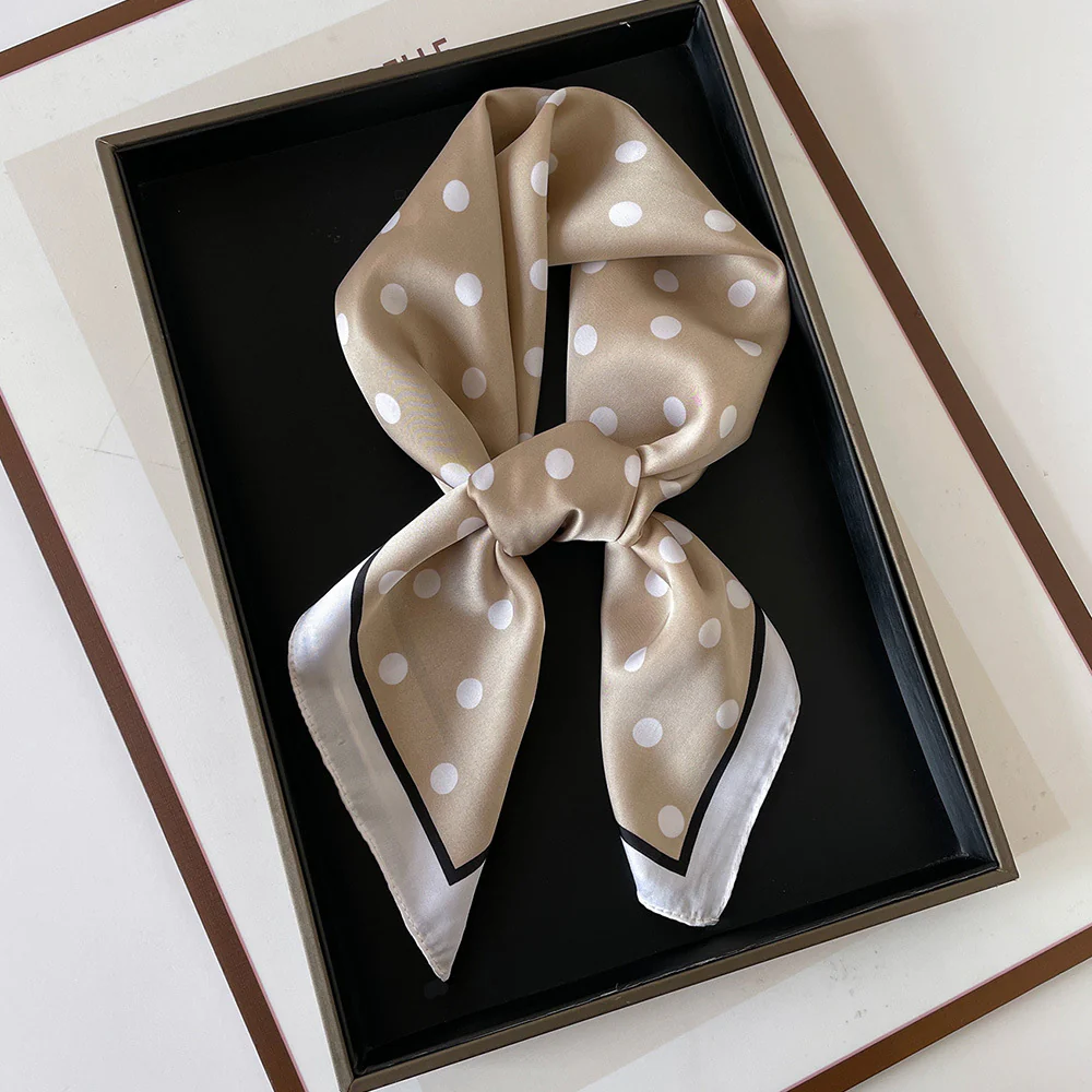 Polka Dot Square Neck Ribbon Head Scarf - Image 3