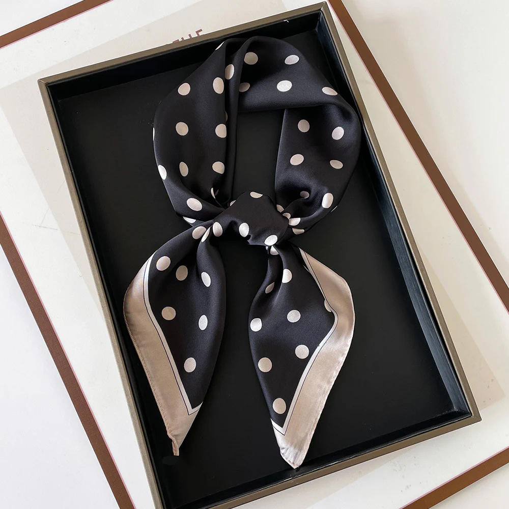 Polka Dot Square Neck Ribbon Head Scarf - Image 5
