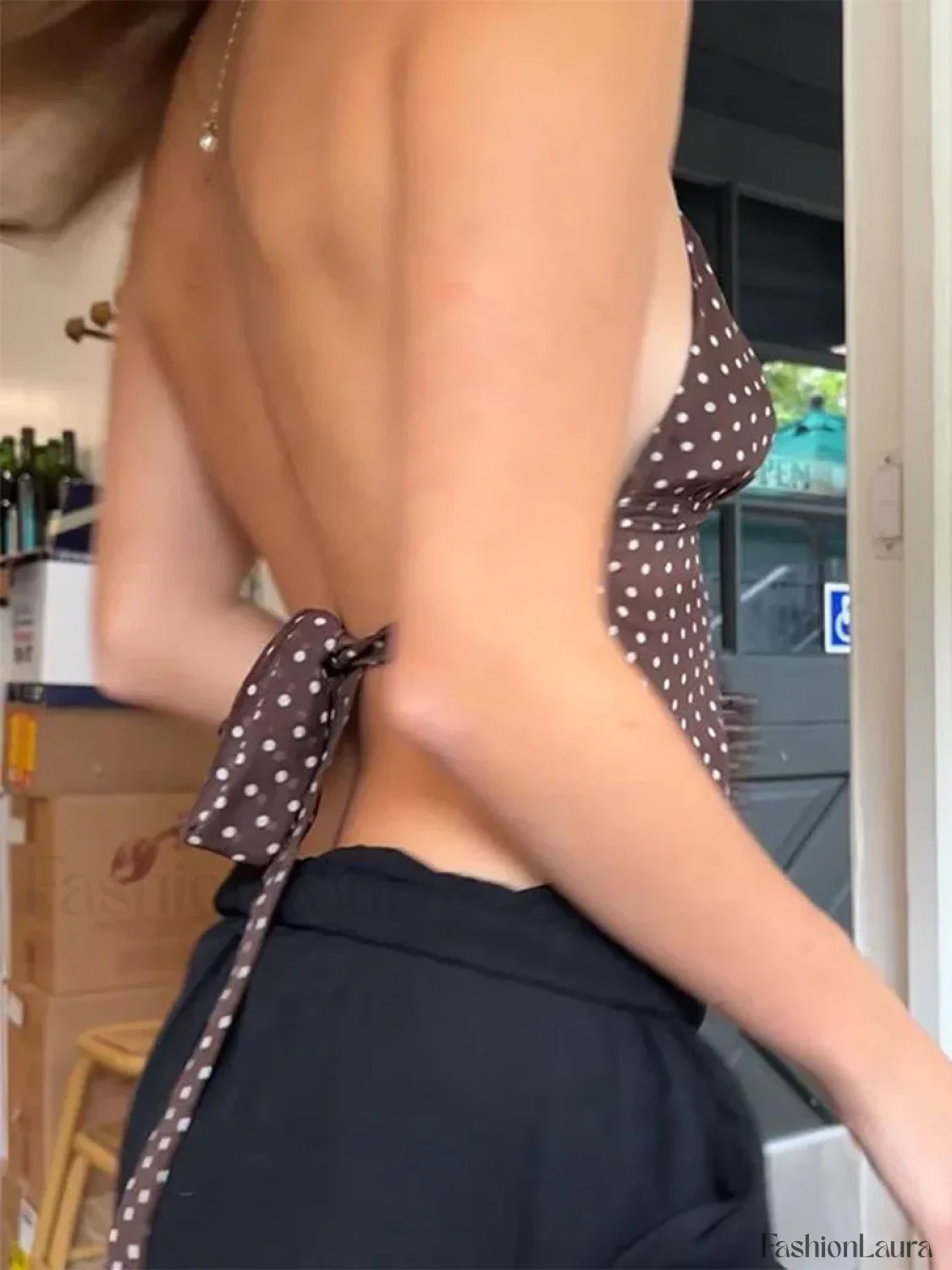 Polka Dot Tie-Back Crop Top - Image 12