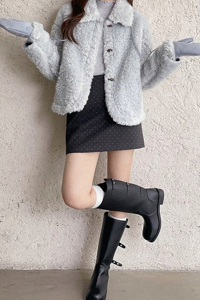Polka Dot Wool A-Line Skirt - Image 5