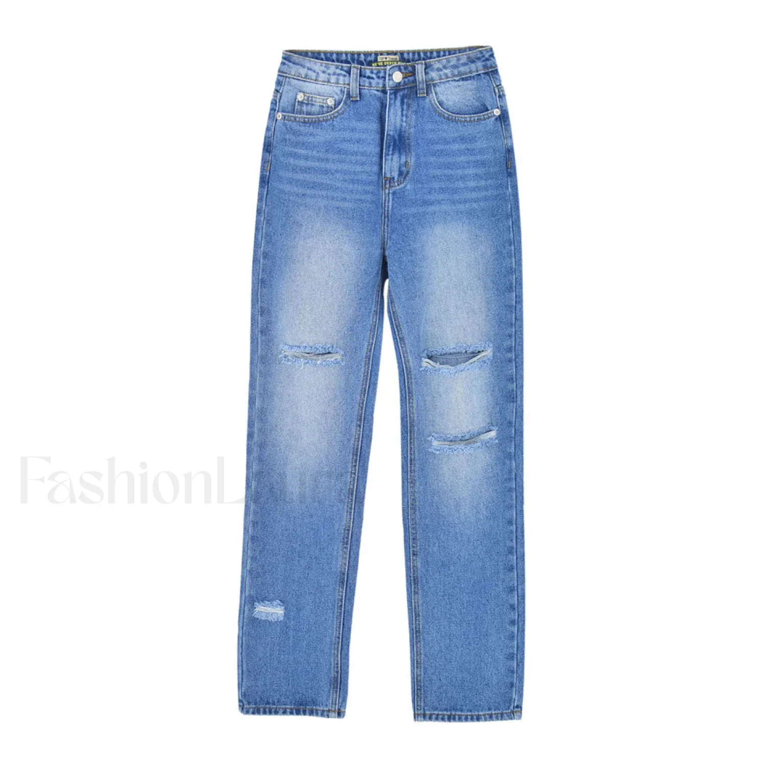 Preppy Style Cut Out High Waist Frayed Straight Leg Jeans - Blue - Image 5
