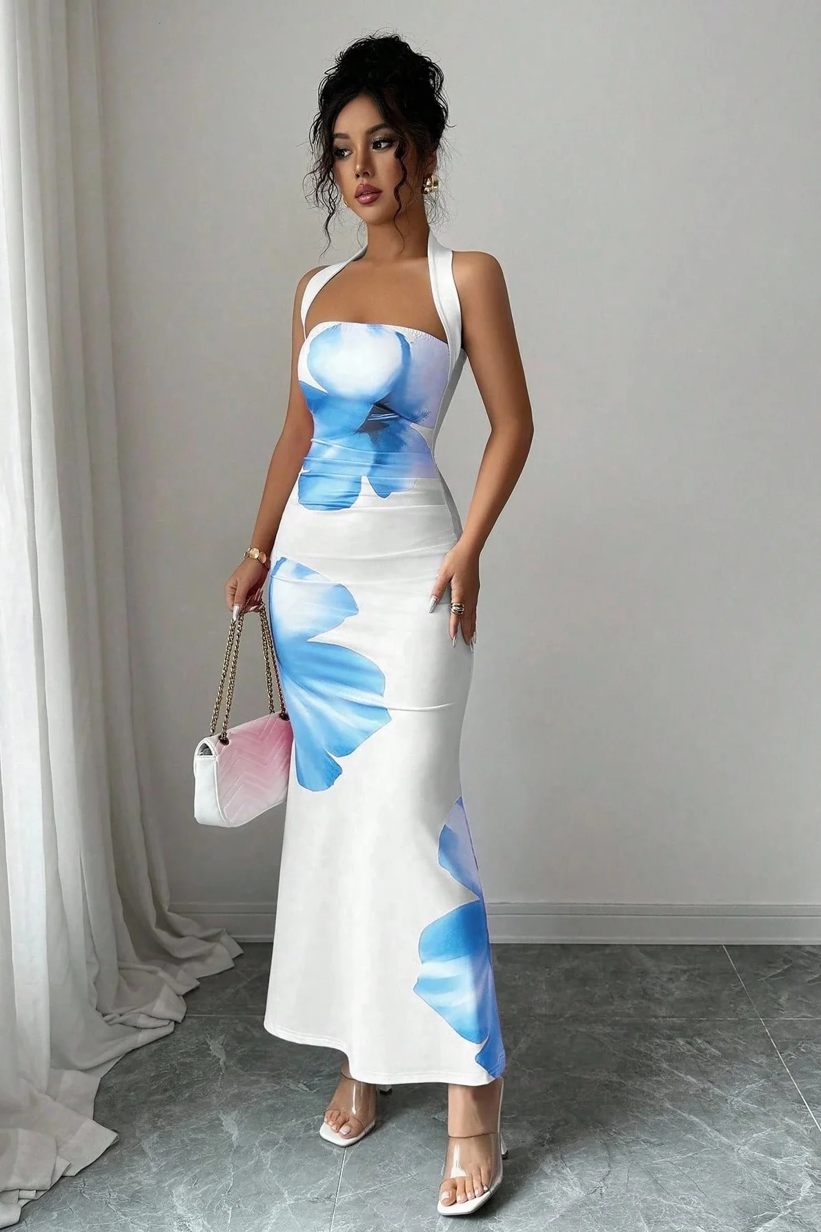Printed Halter Bodycon Vacation Dress - Image 4