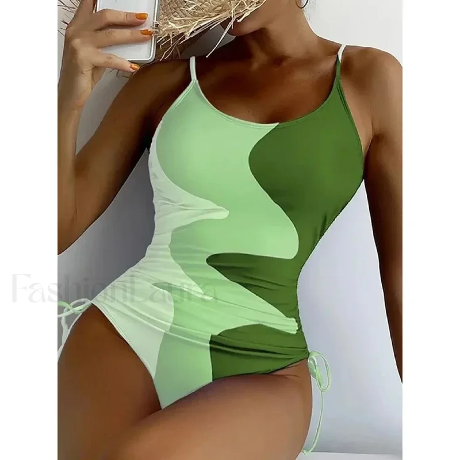 Printed Lace Up Drawstring One Piece - Image 10