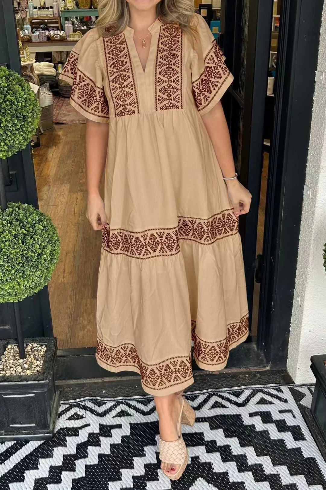 Printed Loose Fit Midi Boho Dress - Image 2