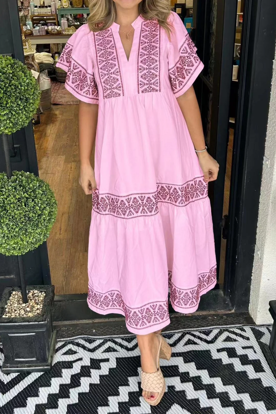 Printed Loose Fit Midi Boho Dress - Image 3