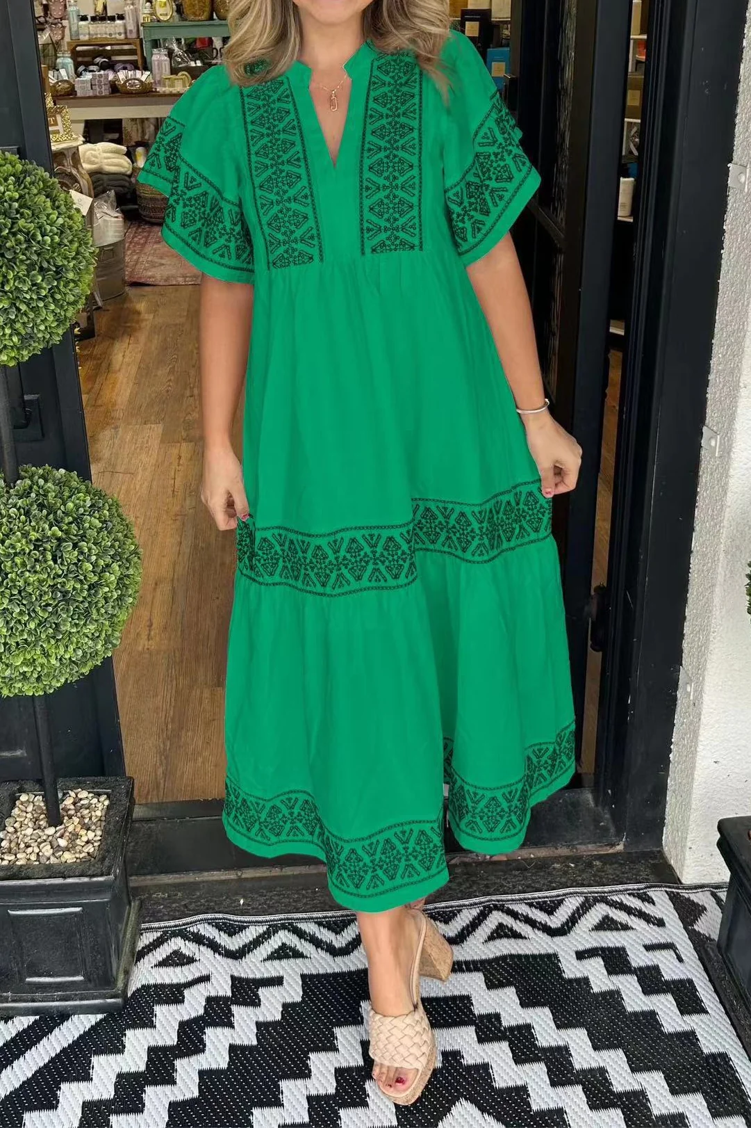 Printed Loose Fit Midi Boho Dress - Image 4