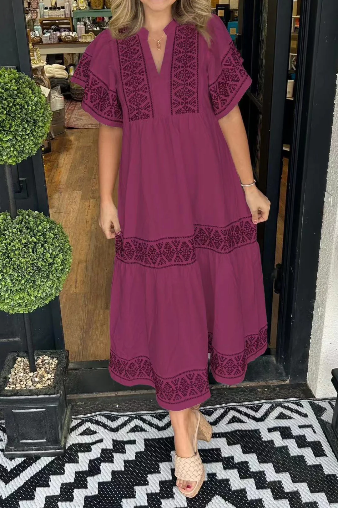 Printed Loose Fit Midi Boho Dress - Image 5