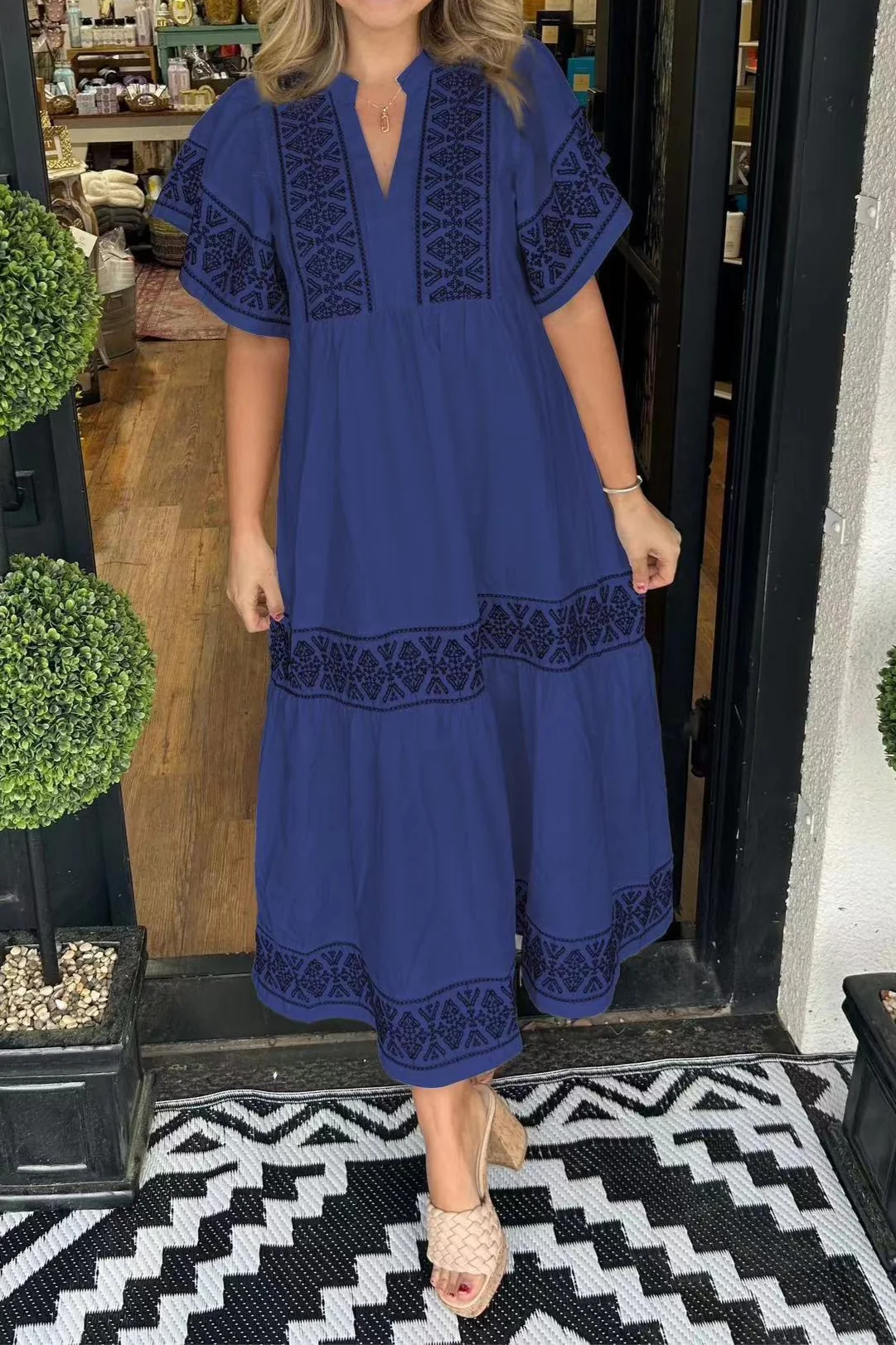Printed Loose Fit Midi Boho Dress - Image 6