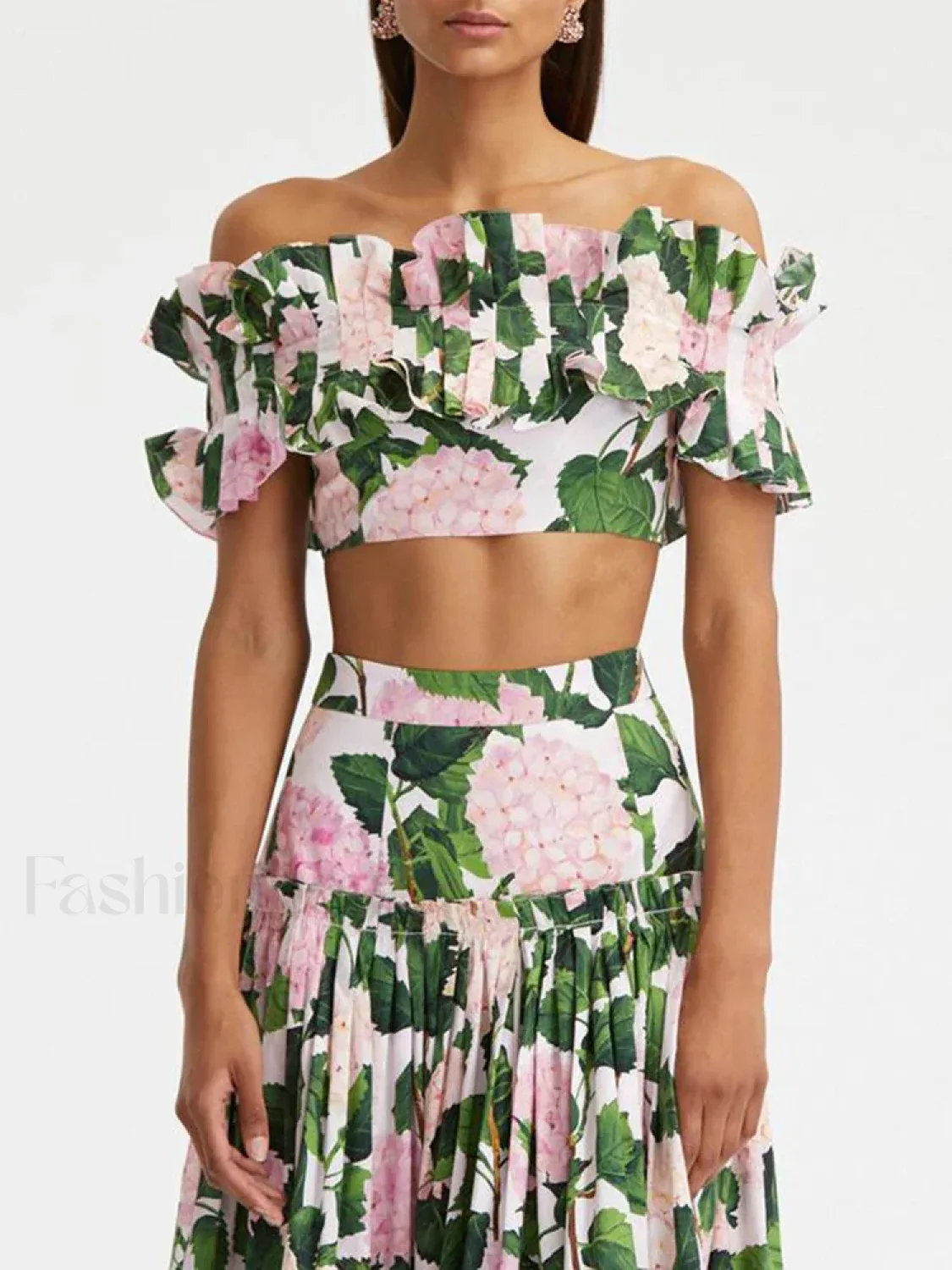 Printed Sleeveless Pleated Skirt Two Piece Set - Image 7