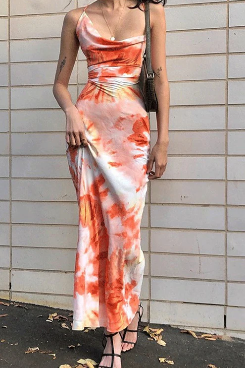 Printed Strap Backless Slim Maxi Floral Dress - Image 6