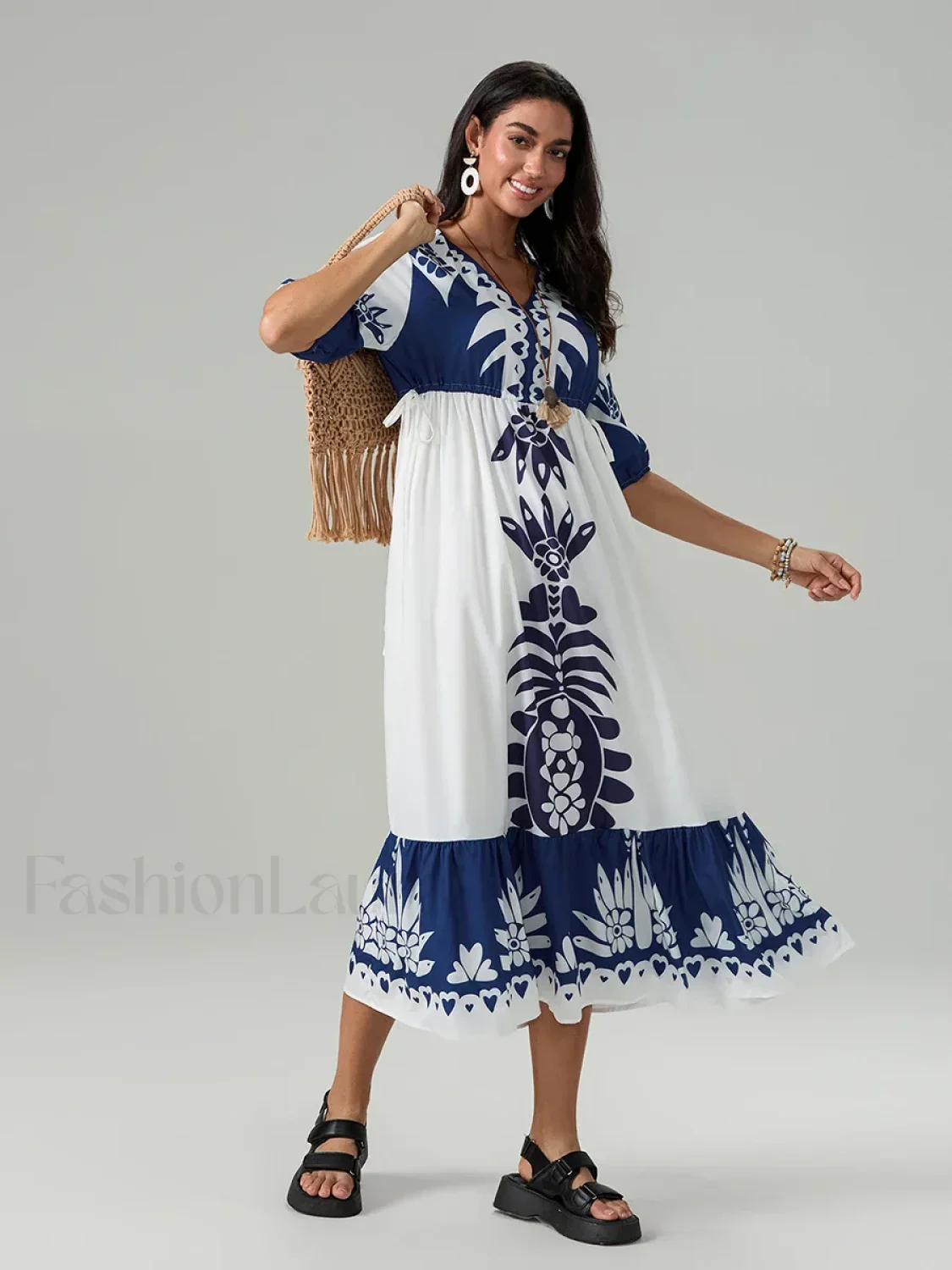 Printed V-Neck Summer Boho Dress - Image 12
