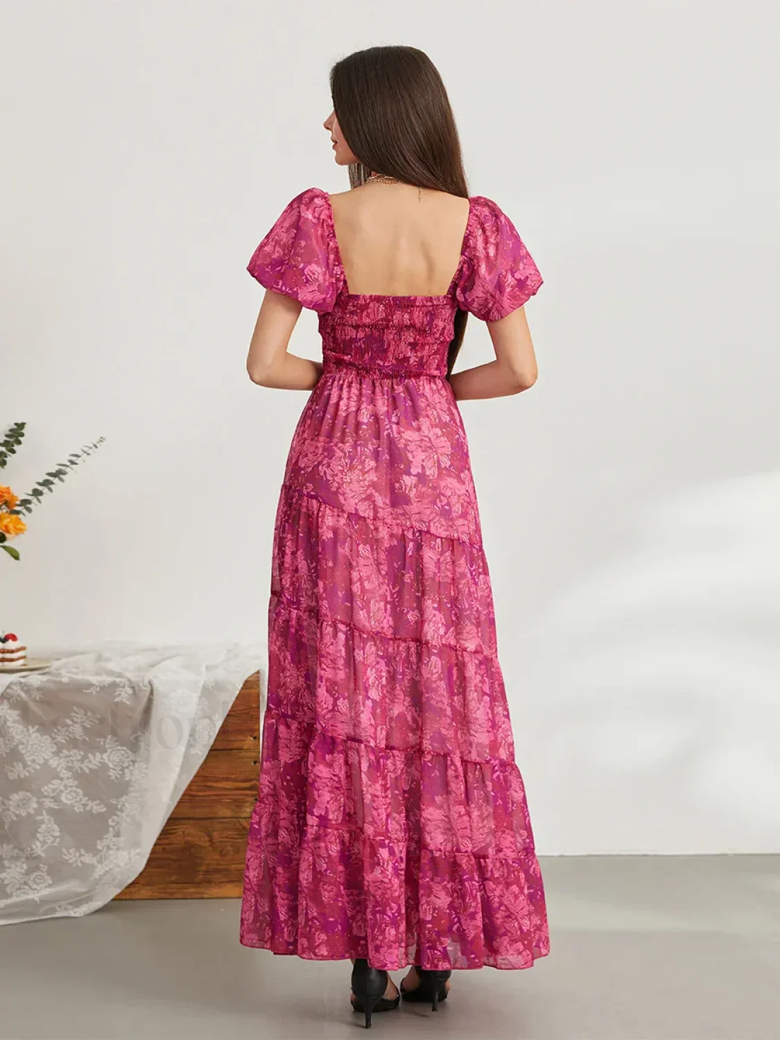 Puff Sleeve Floral Flowy Maxi Dress - Image 22