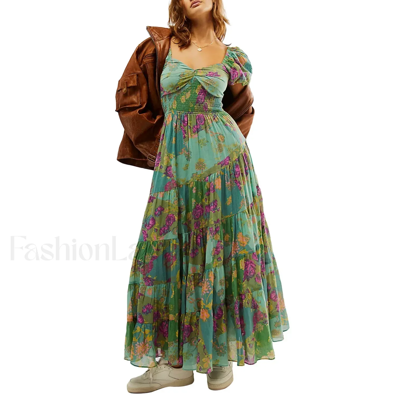Puff Sleeve Floral Flowy Maxi Dress - Image 9