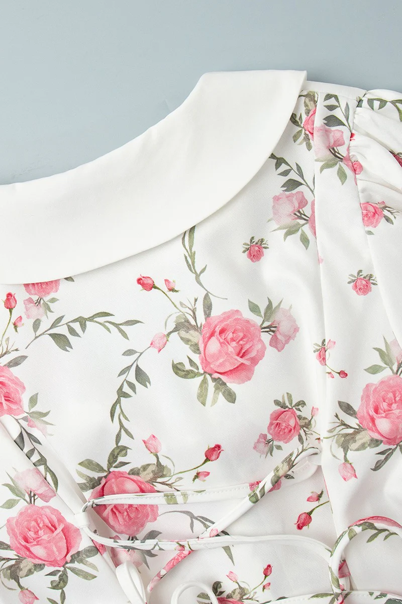 Puff Sleeve Ruffle Mini Floral Dress - Image 11