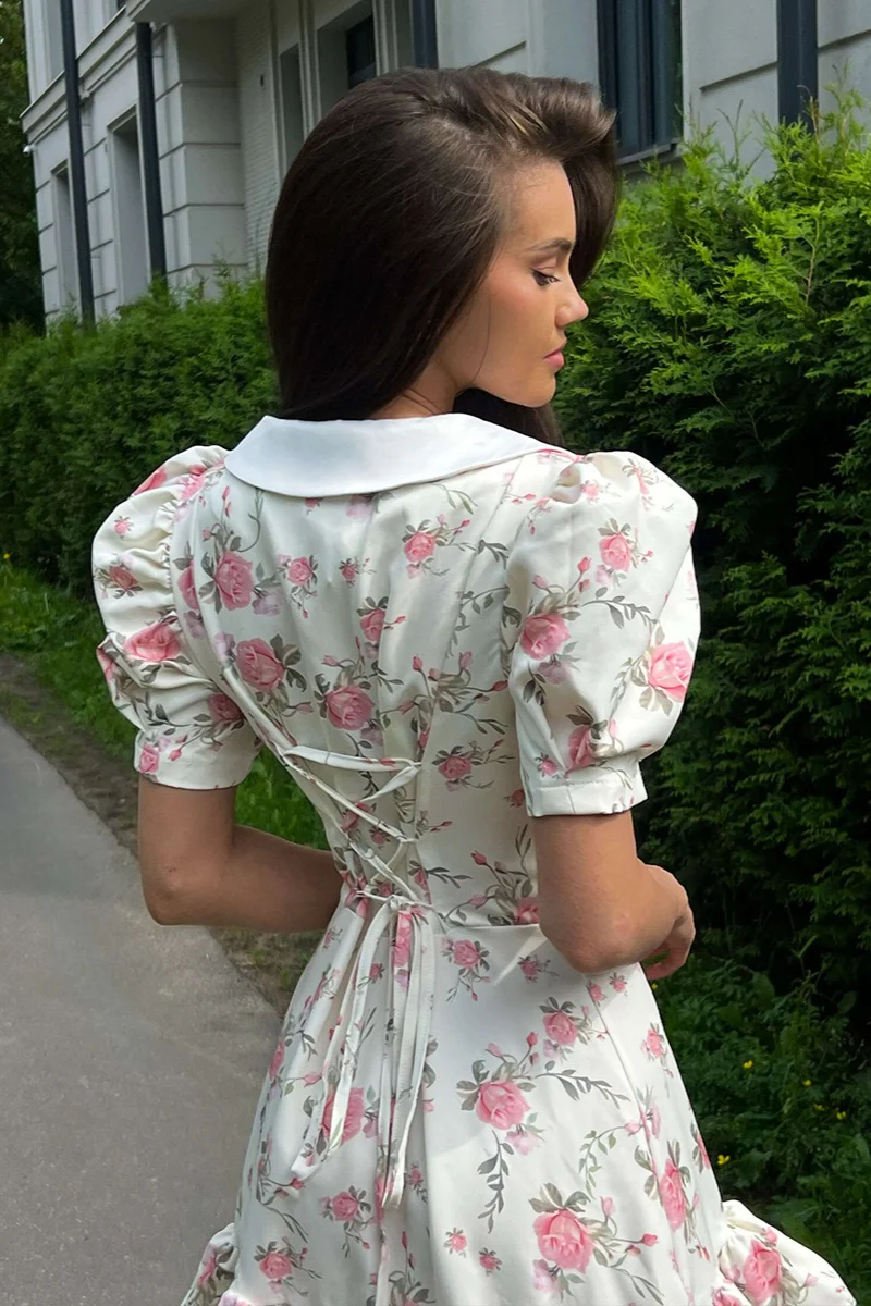 Puff Sleeve Ruffle Mini Floral Dress - Image 3