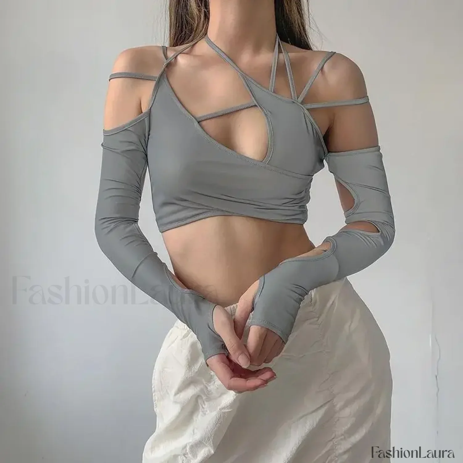 Punk Y2K Gothic Slim Fit Hollow Out Long Sleeve T-shirt Crop Top - Image 10