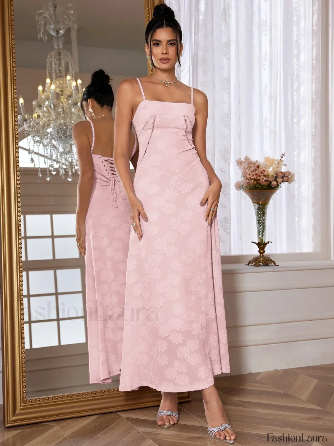 Purple Spaghetti Lace Maxi Dress - Image 17