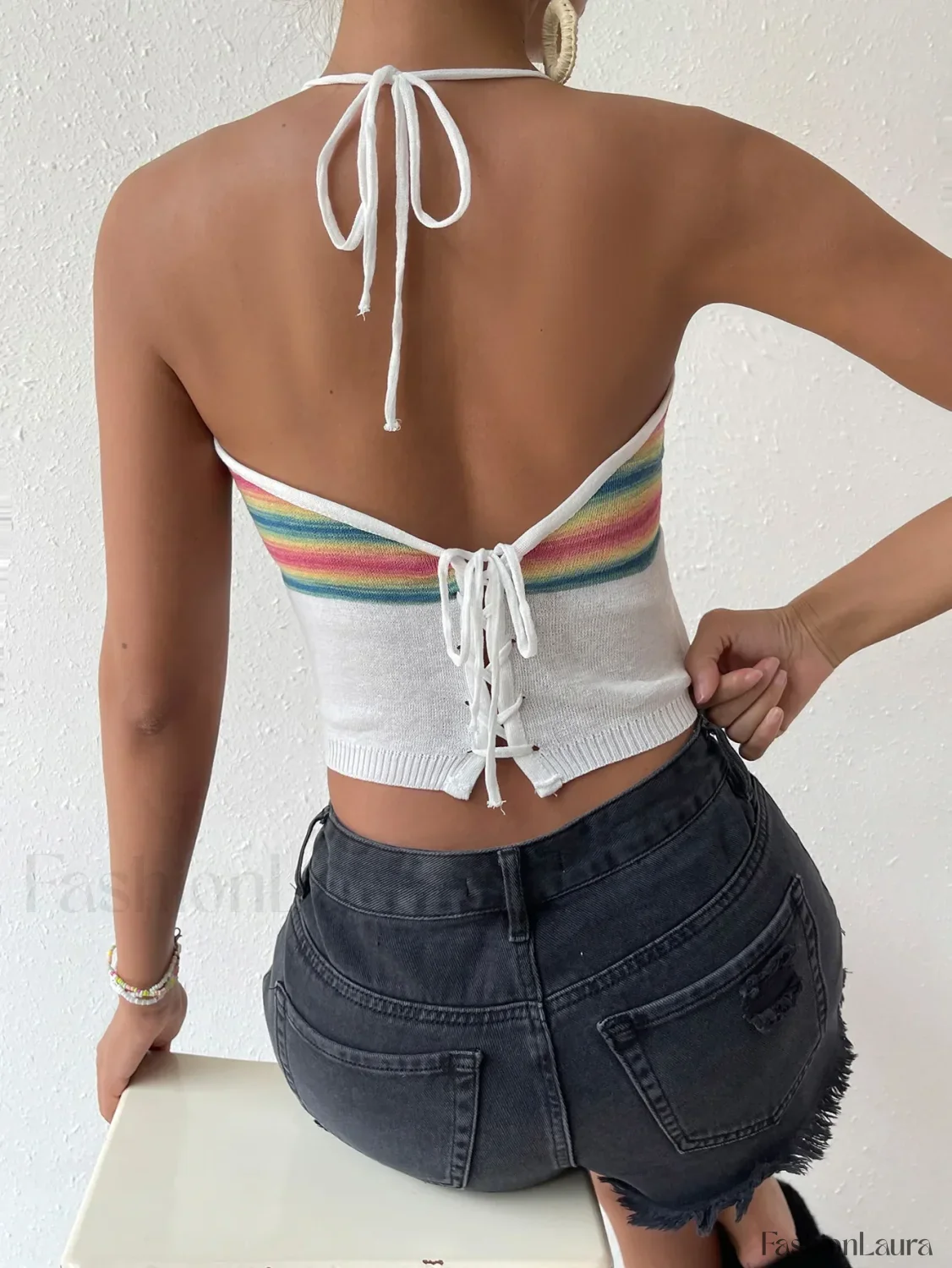 Rainbow Knitted Halter Crop Top - Image 12