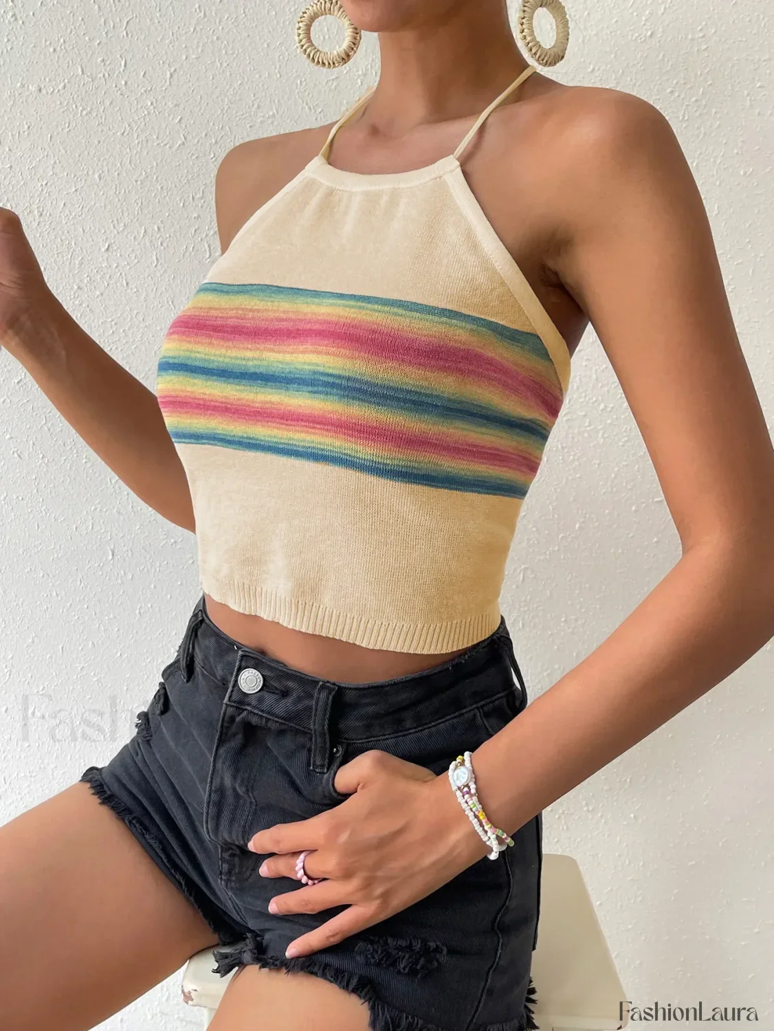 Rainbow Knitted Halter Crop Top - Image 14