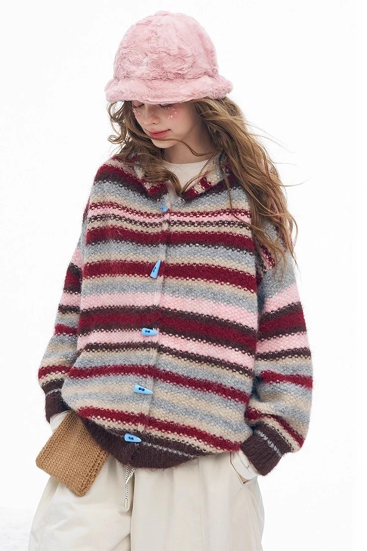 Rainbow Stripe Toggle Hooded Sweater - Image 2