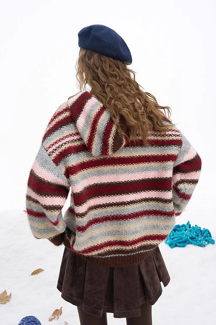 Rainbow Stripe Toggle Hooded Sweater - Image 4
