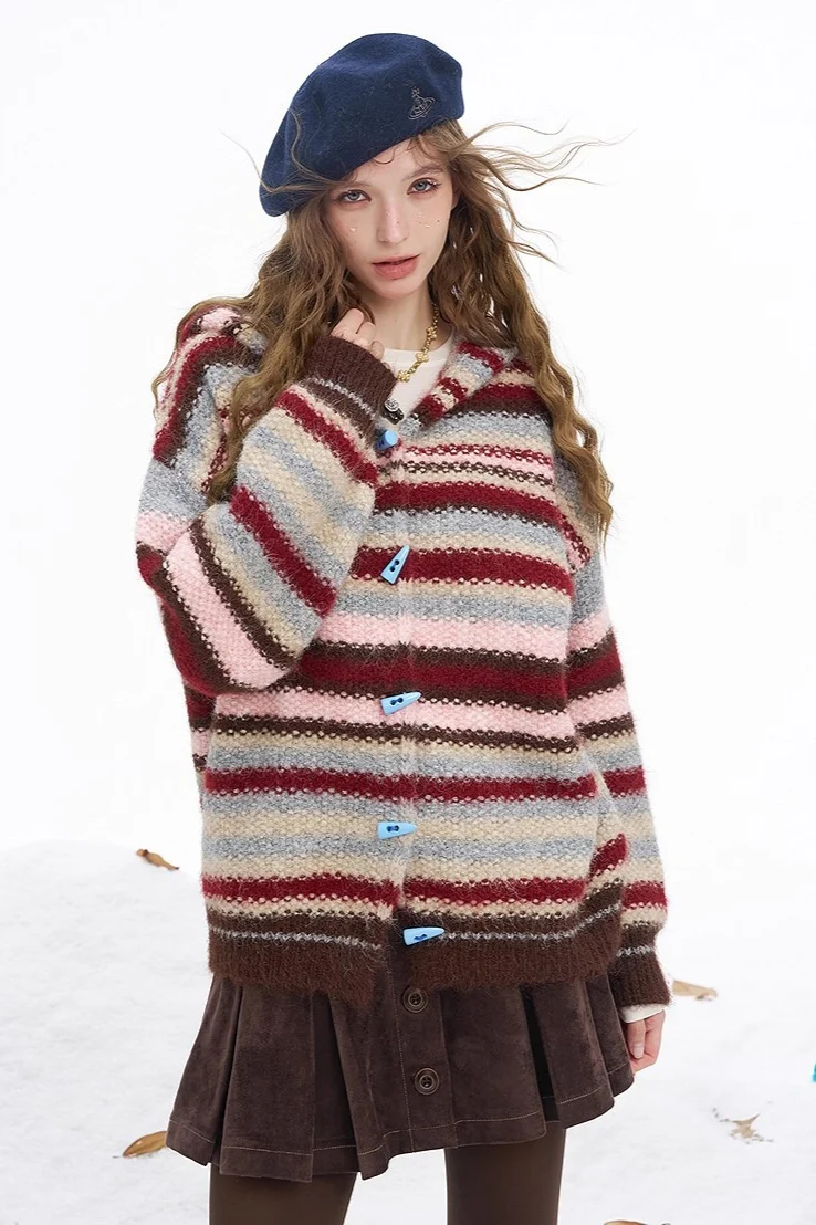 Rainbow Stripe Toggle Hooded Sweater - Image 5