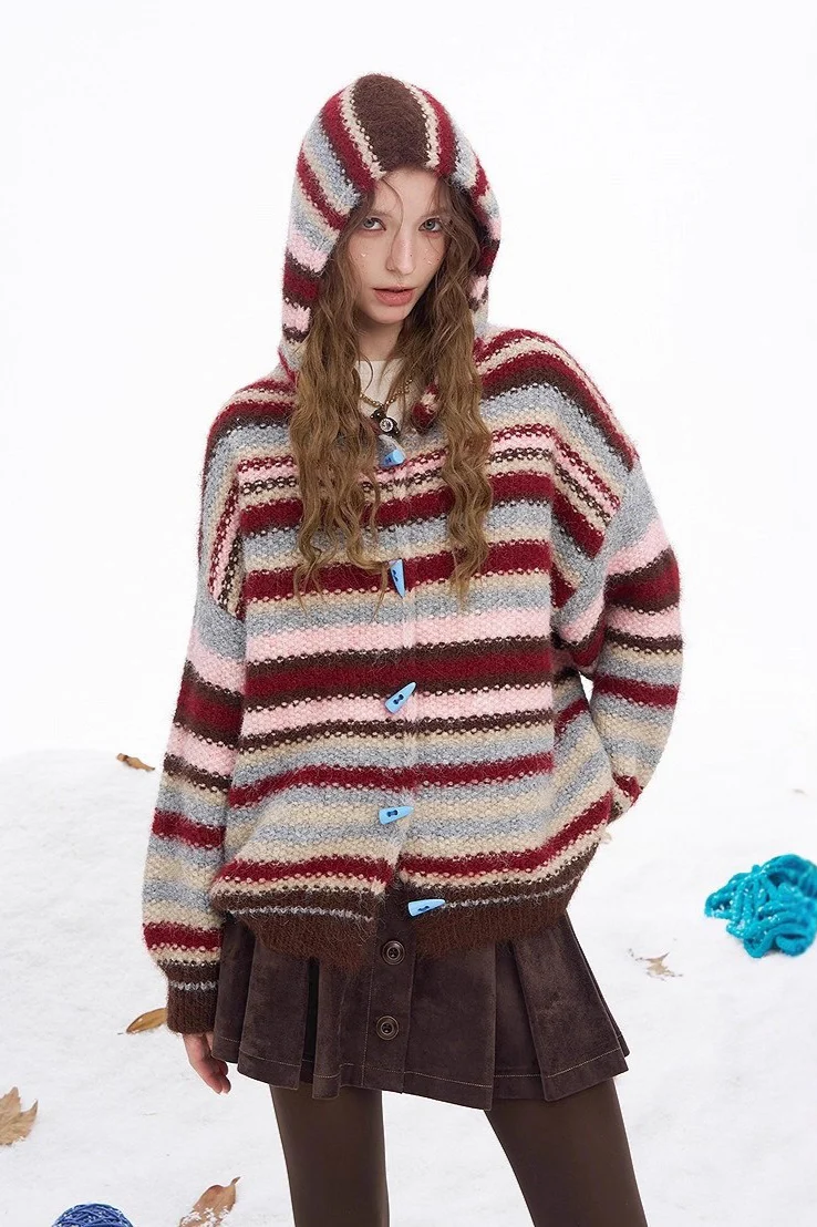 Rainbow Stripe Toggle Hooded Sweater - Image 6
