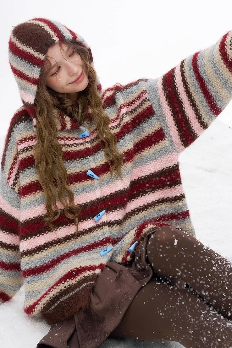 Rainbow Stripe Toggle Hooded Sweater - Image 7