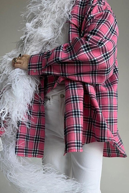 Relaxed Fit Mid Length Plaid Blouse - Image 2