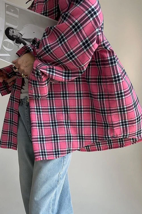Relaxed Fit Mid Length Plaid Blouse - Image 3