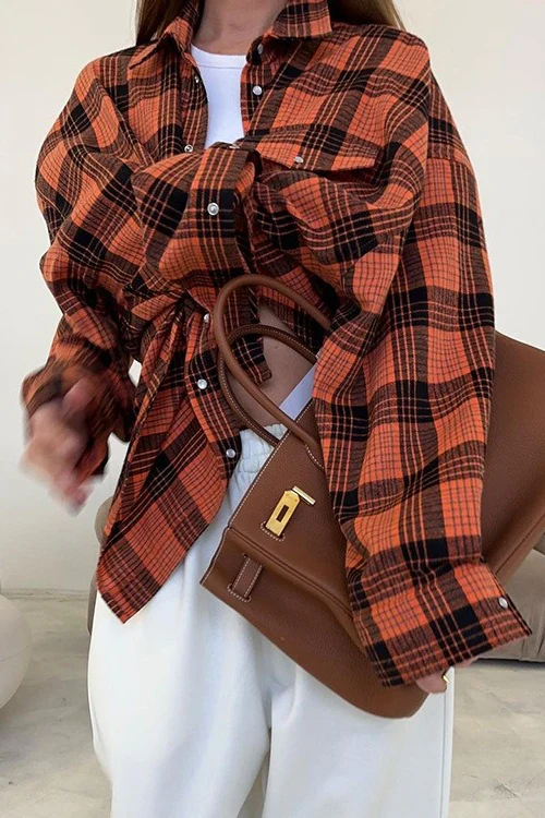 Relaxed Fit Mid Length Plaid Blouse - Image 5