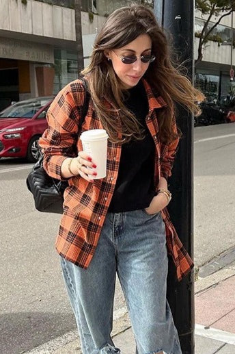 Relaxed Fit Mid Length Plaid Blouse - Image 7