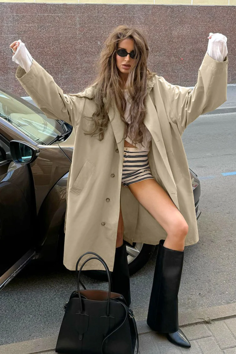 Relaxed Lapel Single Breasted Long Overcoat - Image 2
