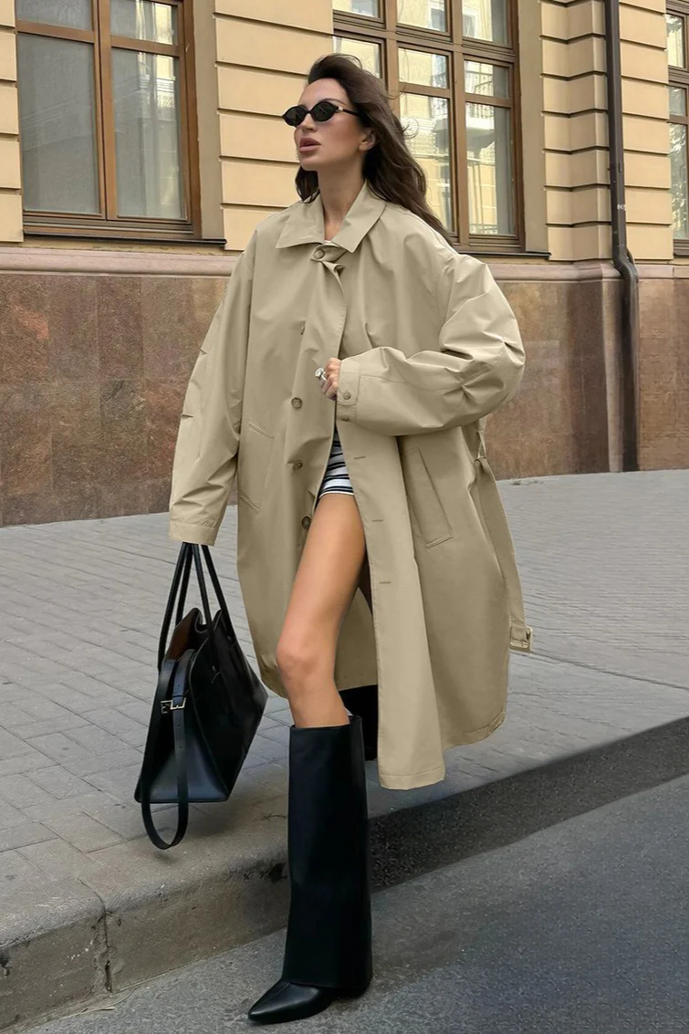 Relaxed Lapel Single Breasted Long Overcoat - Image 4