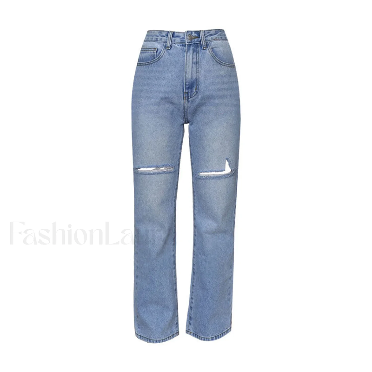 Cut Out High Waist Frayed Straight Leg Jeans - Light Blue - Image 5