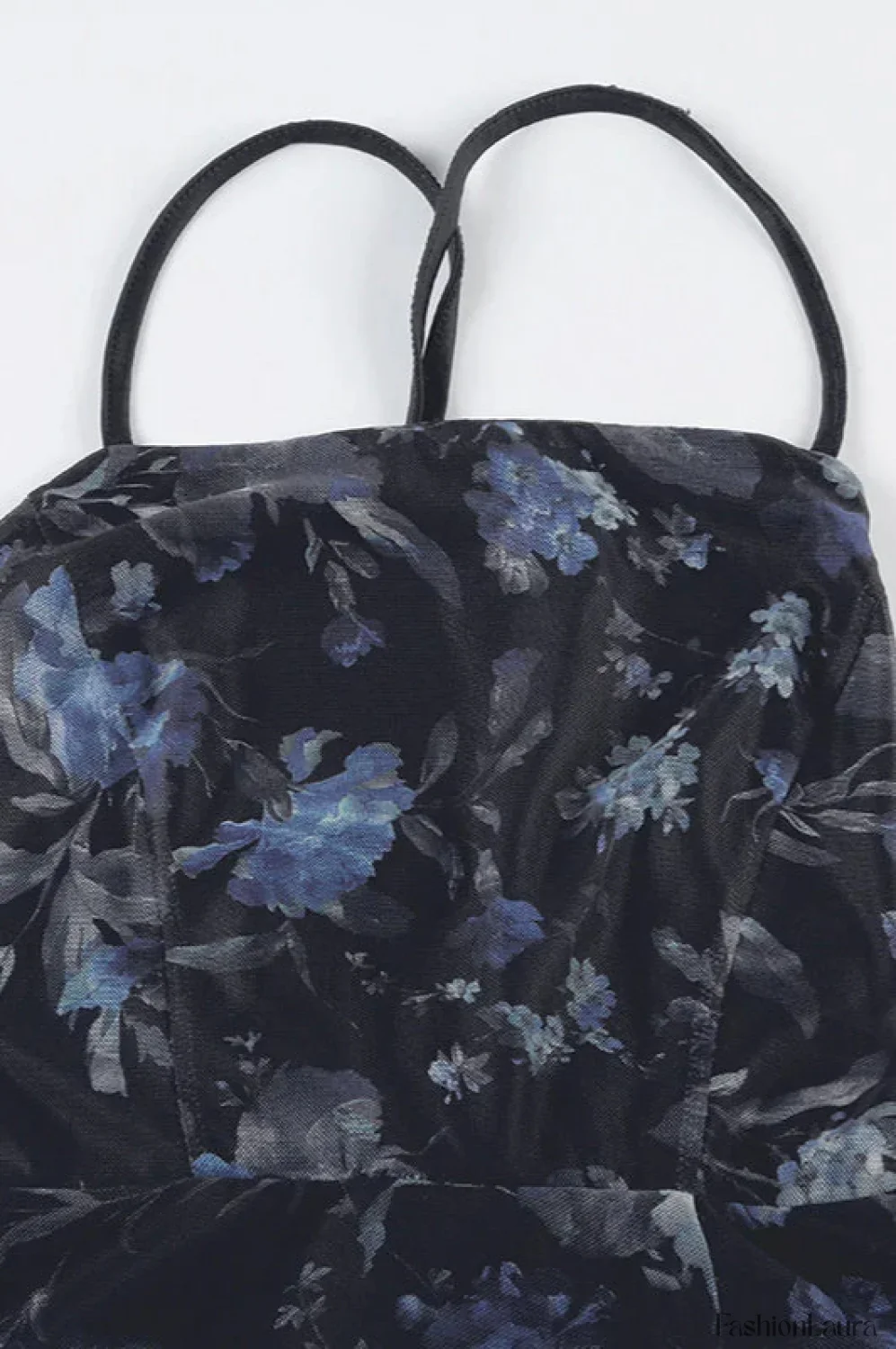 Retro Floral Strappy Backless High Split Pleated Maxi Dress - Image 15