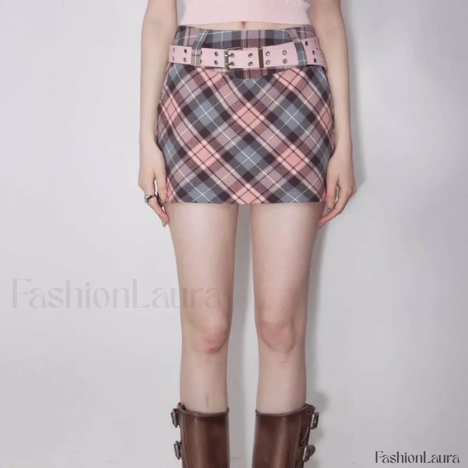 Retro Plaid High Waist Skirt - Image 12