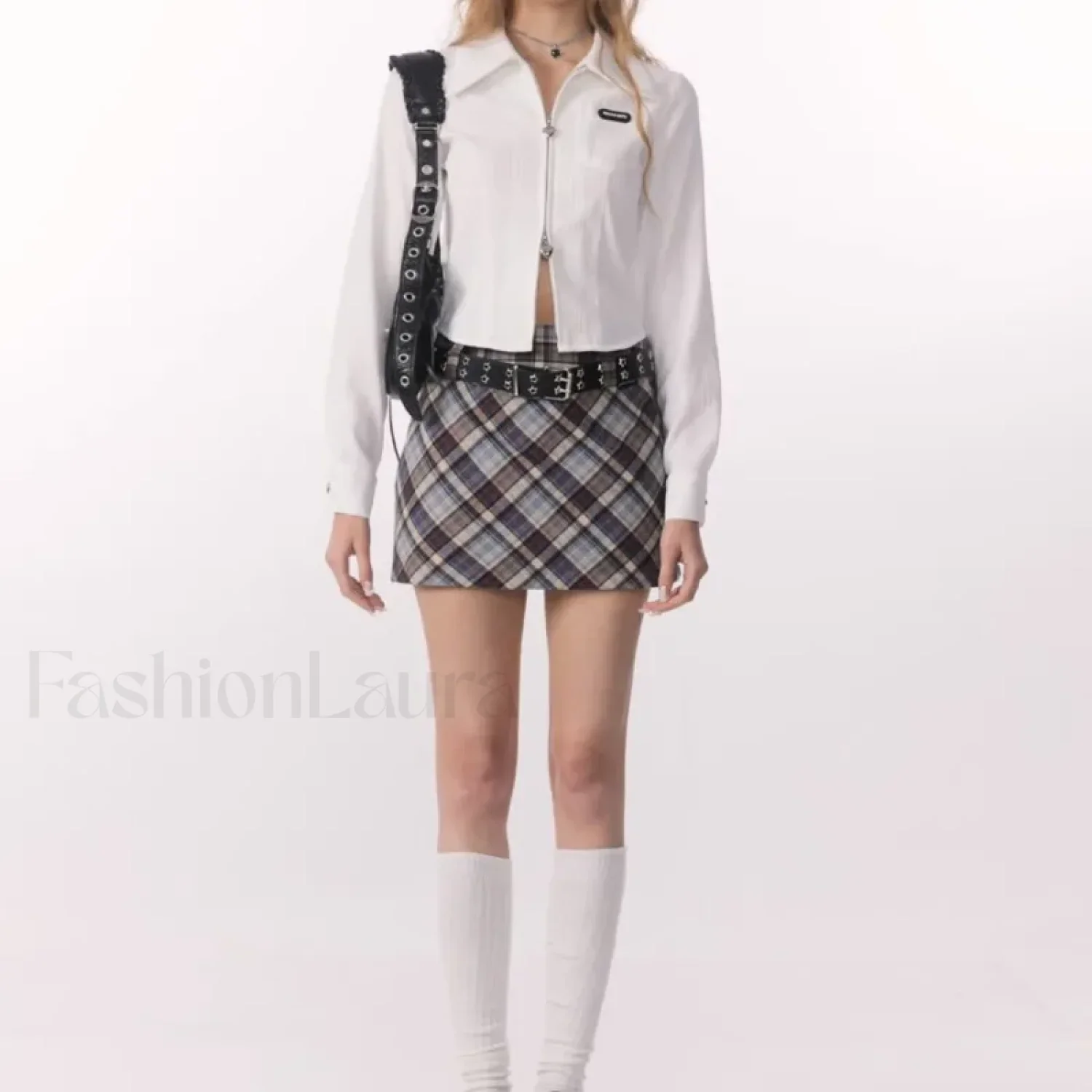 Retro Plaid High Waist Skirt - Image 6
