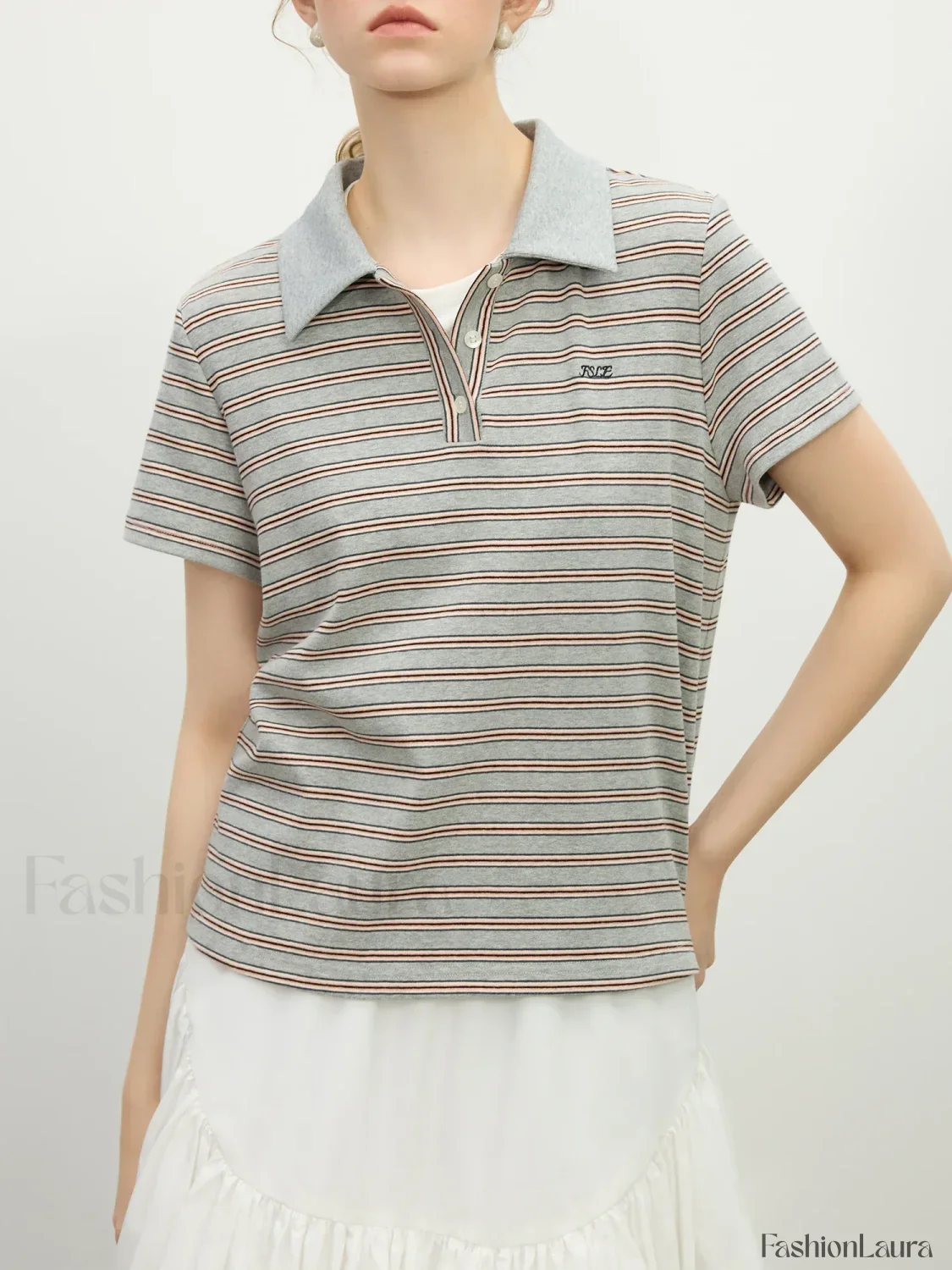 Retro Polo Collar Knitted Elegant T-Shirt - Image 9