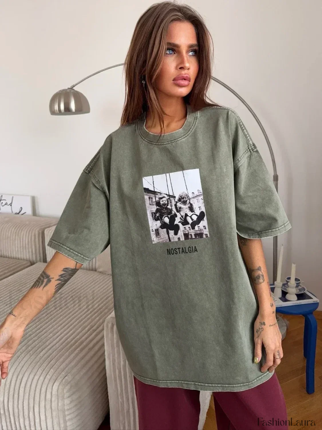 Retro Printed 100% Cotton Loose T-Shirt - Image 10