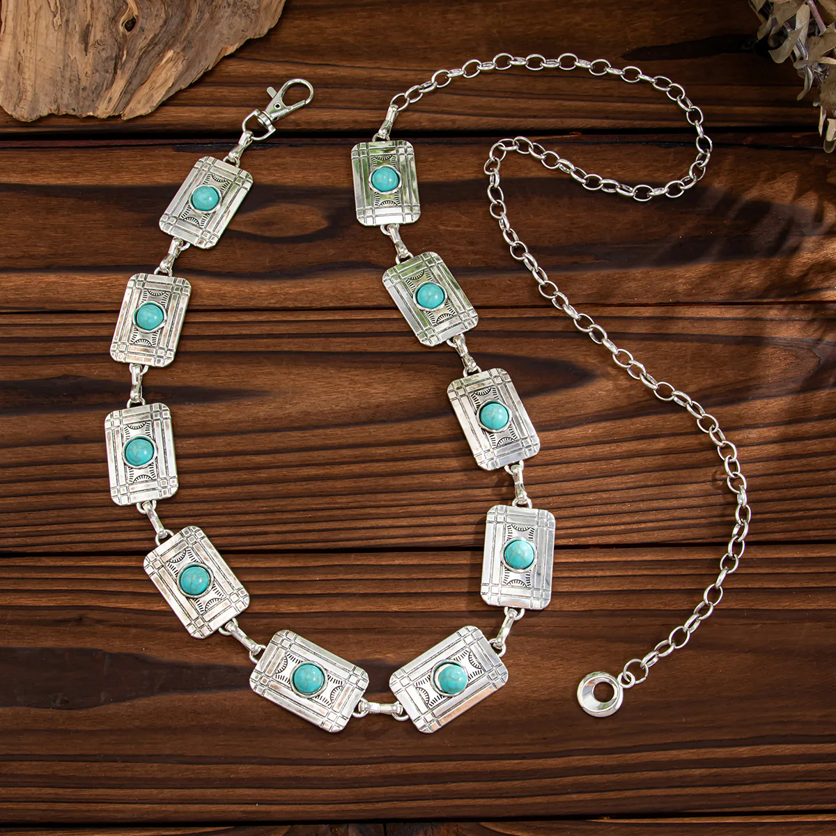 Retro Silver Turquoise Inlaid Waist Chain - Image 3